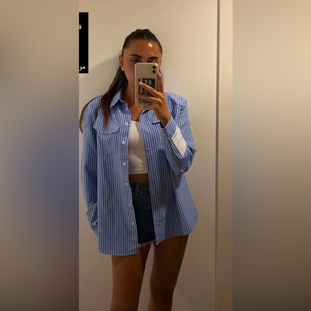 Sagaza striped long shirt over size padded blogger fav